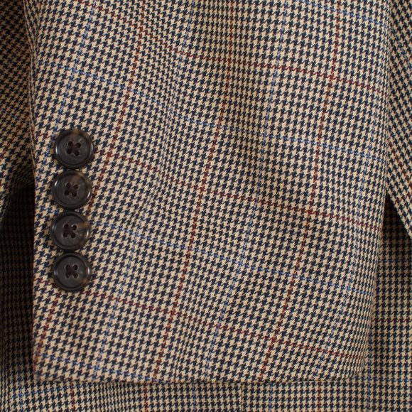 Macy's Tasso Elba Men's Sport Coat 40R Beige Houndstooth Wool Notch Lapel - Picture 4 of 7